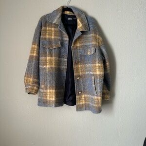 Zara Gray and Tan Lightweight Plaid Shirt Jacket